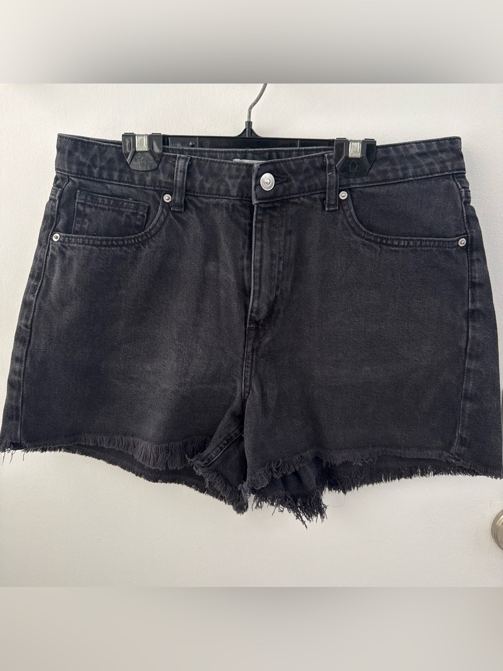 Coach Black Washed Denim Frayed Hem Shorts